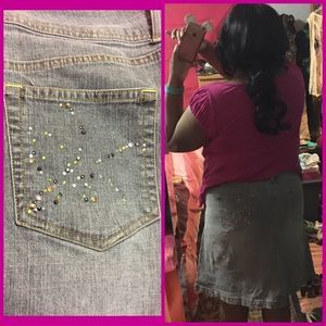 Rhinestone Embellished Pocket Denim Skirt Sz 17